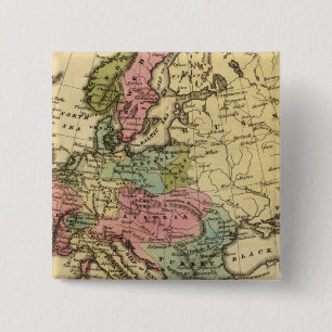 Europe Hand Coloured Atlas Map 2 15 Cm Square Badge