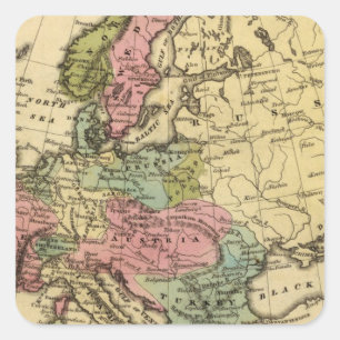 Europe Hand Coloured Atlas Map 2 Square Sticker