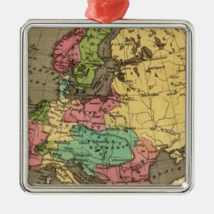 Europe Hand Coloured Atlas Map Metal Tree Decoration