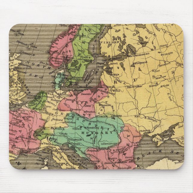 Europe Hand Coloured Atlas Map Mouse Mat (Front)