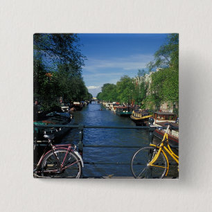 Europe, Holland, Amsterdam, yellow bicycle and 15 Cm Square Badge