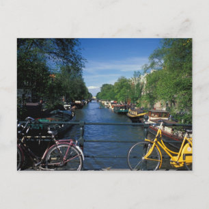 Europe, Holland, Amsterdam, yellow bicycle and Postcard