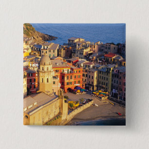 Europe, Italy, Cinque Terre. Village of Vernazza 15 Cm Square Badge