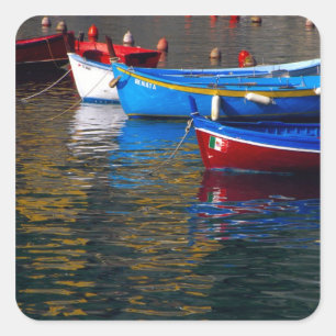 Europe, Italy, Cinque Terry, boats in Vernazza Square Sticker
