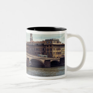 Europe, Italy, Florence. The Arno River flows Two-Tone Coffee Mug