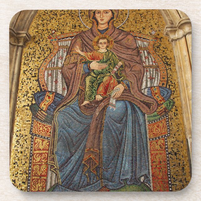 Europe, Italy, Sicily, Taormina. Madonna & child Coaster (Front)