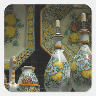 Europe, Italy, Sicily, Taormina. Traditional 7 Square Sticker