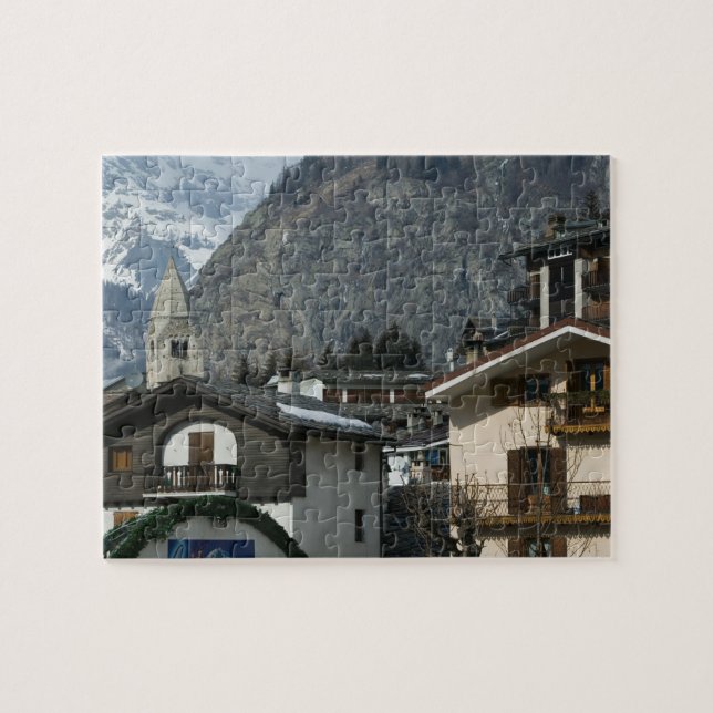 Europe, Italy, Valle d'Aosta, COURMAYEUR: Town Jigsaw Puzzle (Horizontal)