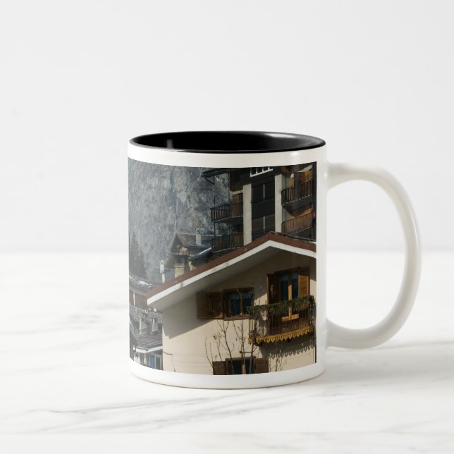 Europe, Italy, Valle d'Aosta, COURMAYEUR: Town Two-Tone Coffee Mug (Right)