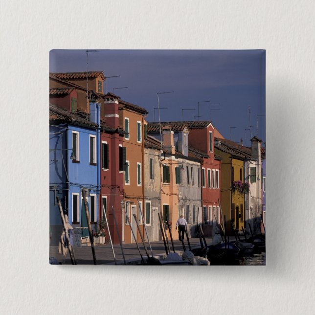 Europe, Italy, Venice. Multi, coloured houses 15 Cm Square Badge (Front)