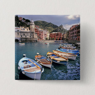 Europe, Italy, Vernazza. Brightly painted boats 15 Cm Square Badge