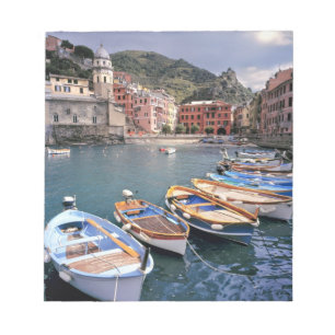 Europe, Italy, Vernazza. Brightly painted boats Notepad