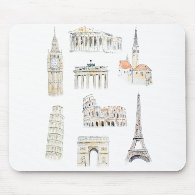 Europe landmarks illustration mouse mat (Front)