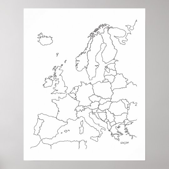 Europe Map Blank Outline Poster Zazzle Co Uk