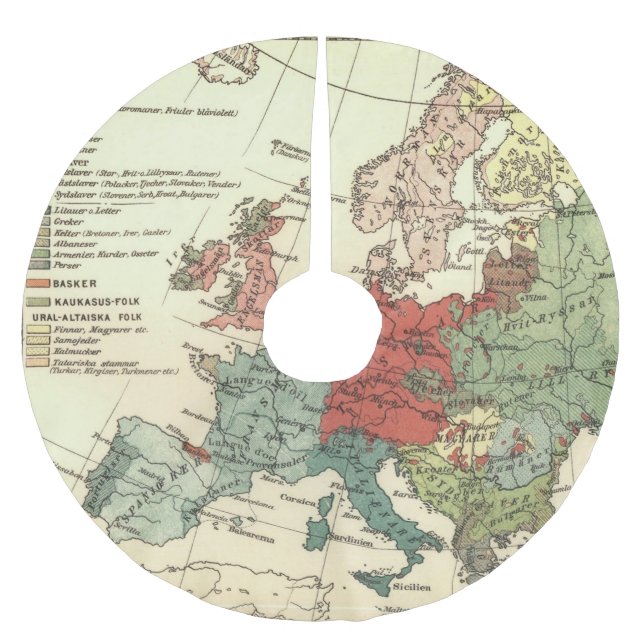 Europe Map Countries World Antique Brushed Polyester Tree Skirt (Front)