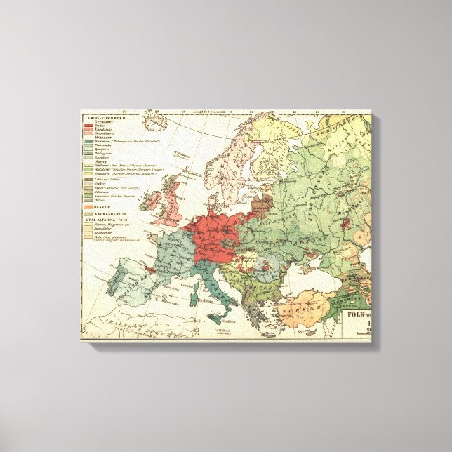 Europe Map Countries World Antique Canvas Print (Front)