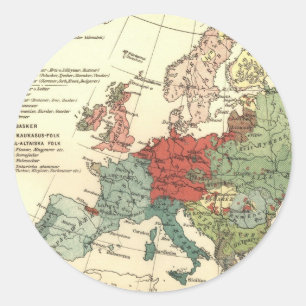 Europe Map Countries World Antique Classic Round Sticker