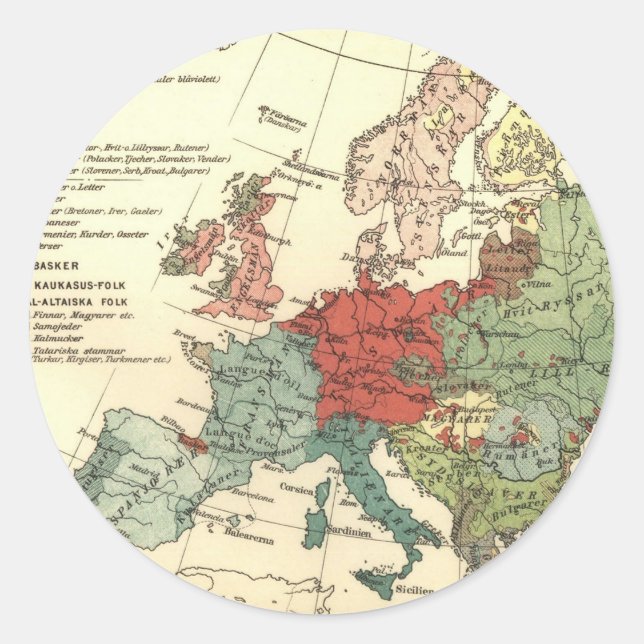 Europe Map Countries World Antique Classic Round Sticker (Front)