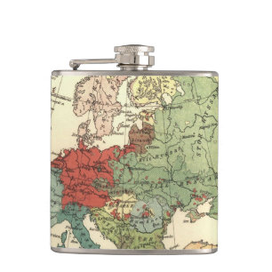 Europe Map Countries World Antique Hip Flask