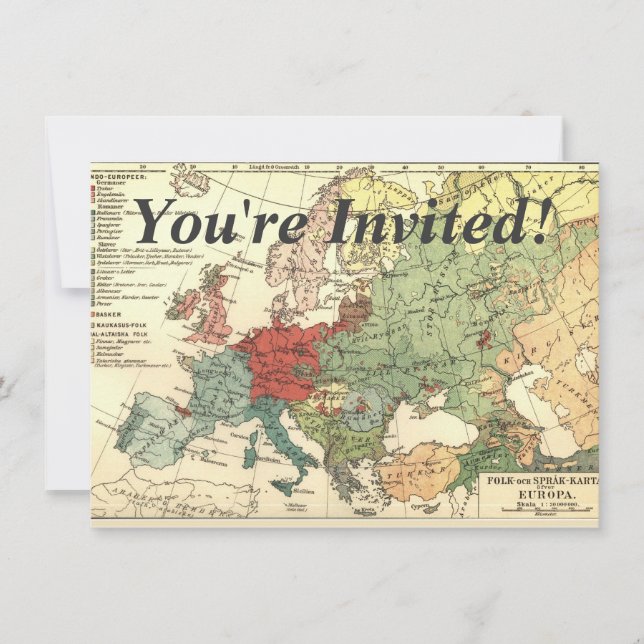 Europe Map Countries World Antique Invitation (Front)