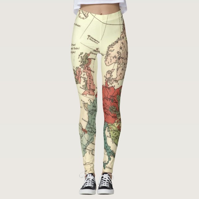 Europe Map Countries World Antique Leggings (Front)