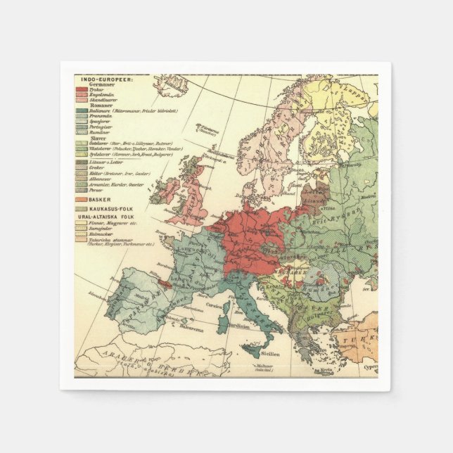 Europe Map Countries World Antique Napkin (Front)