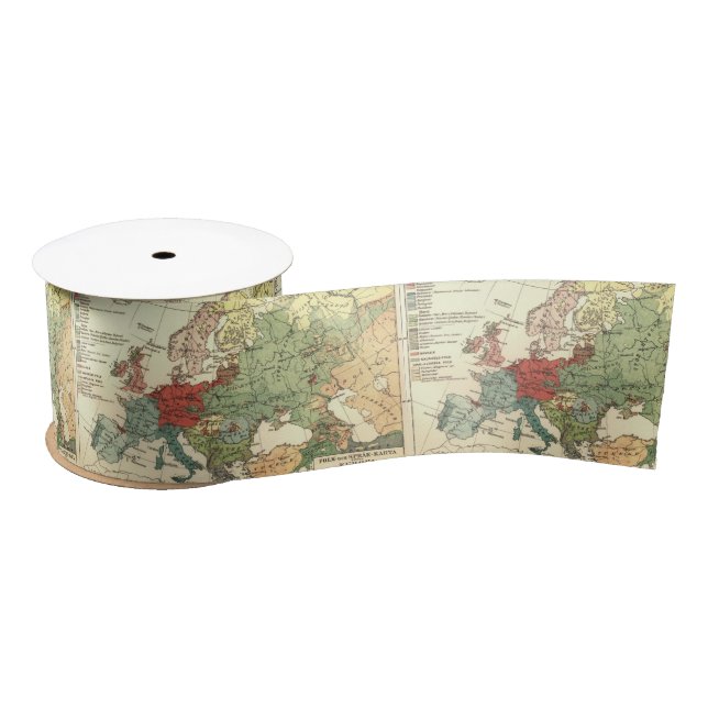 Europe Map Countries World Antique Satin Ribbon (Spool)