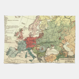 Europe Map Countries World Antique Tea Towel