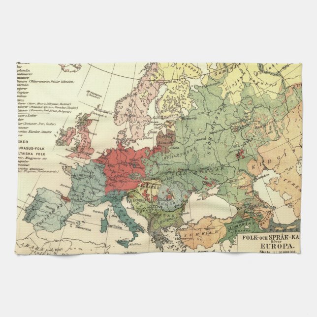 Europe Map Countries World Antique Tea Towel (Horizontal)