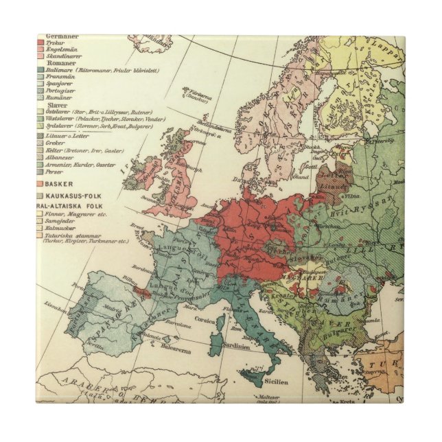 Europe Map Countries World Antique Tile (Front)