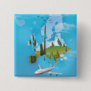 Europe Map landscape travel poster 15 Cm Square Badge