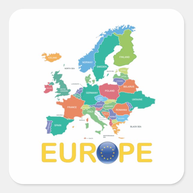 Europe Map Square Sticker (Front)