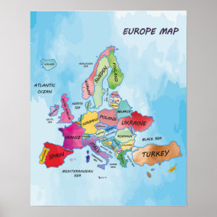 Europe Map water colour artwork Poster
