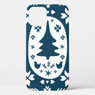 Europe Merry Christmas folk doodle art with firtre iPhone 12 Case