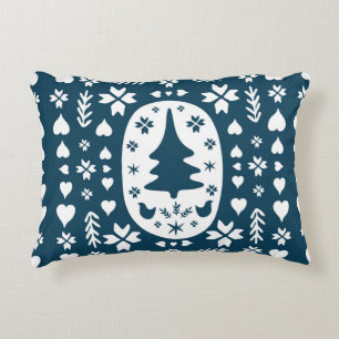 Europe Merry Christmas folk doodle art with firtre Decorative Cushion