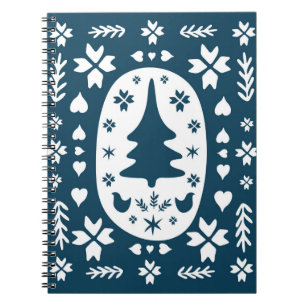 Europe Merry Christmas folk doodle art with firtre Notebook