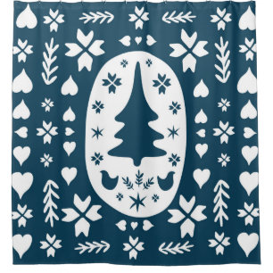 Europe Merry Christmas folk doodle art with firtre Shower Curtain