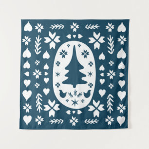 Europe Merry Christmas folk doodle art with firtre Tapestry