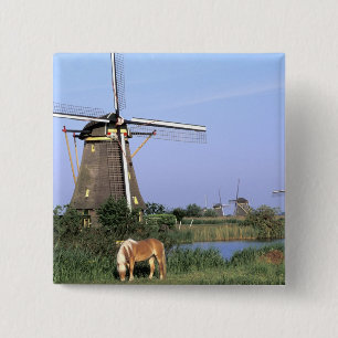 Europe, Netherlands, Zuid Holland, Kinderdijk. 2 15 Cm Square Badge