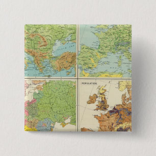 Europe physical features & population Map 15 Cm Square Badge