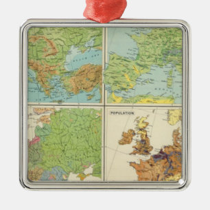 Europe physical features & population Map Metal Tree Decoration