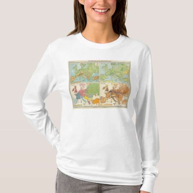 Europe physical features & population Map T-Shirt (Front)