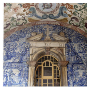 Europe, Portugal, Obidos. Colourful architectural Tile