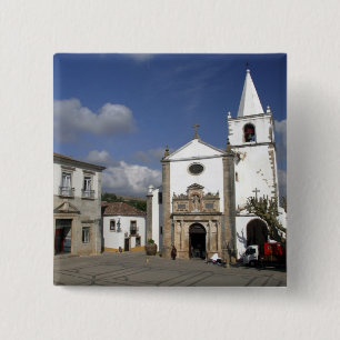 Europe, Portugal, Obidos. Santa Maria Church in 15 Cm Square Badge