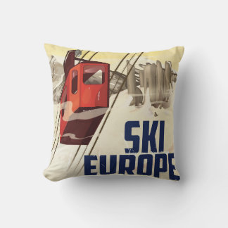 Europe Skiing vintage travel poster. Cushion