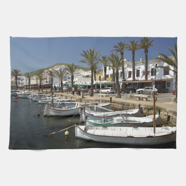 Europe, Spain, Minorca (aka Menorca). Fishing Tea Towel (Horizontal)