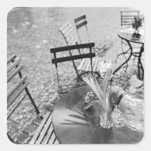 Europe, Switzerland, Lucerne. Outdoor cafe table Square Sticker