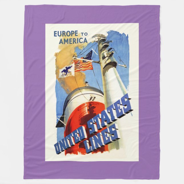 Europe to America ~ United States Lines Fleece Blanket (Front)