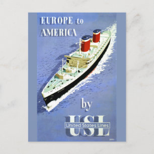 Europe to America Vintage Travel Poster Postcard