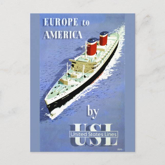Europe to America Vintage Travel Poster Postcard (Front)